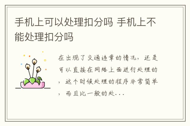 手机上可以处理扣分吗 手机上不能处理扣分吗