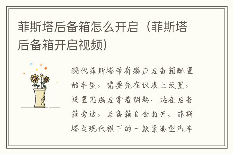 菲斯塔后备箱怎么开启（菲斯塔后备箱开启视频）