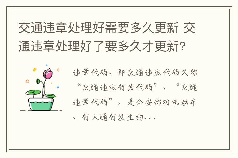 交通违章处理好需要多久更新 交通违章处理好了要多久才更新?