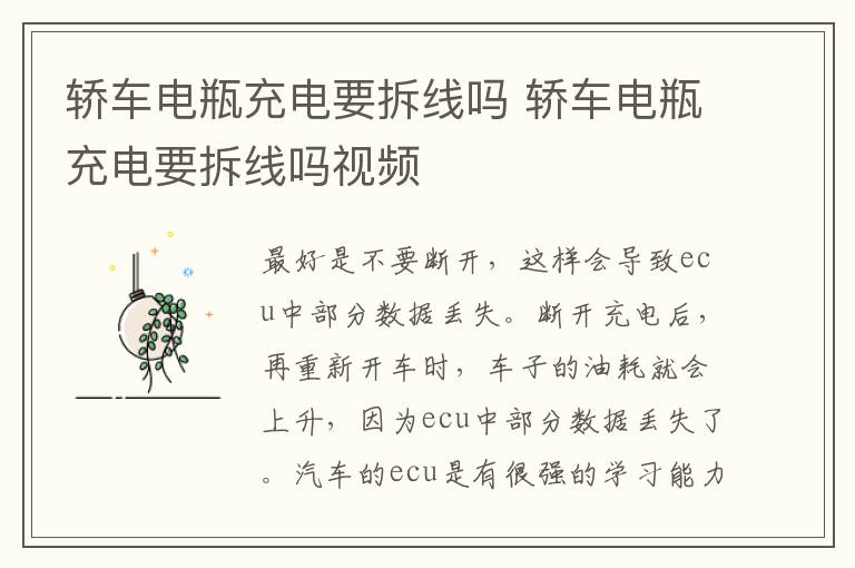 轿车电瓶充电要拆线吗 轿车电瓶充电要拆线吗视频