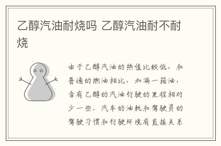 乙醇汽油耐烧吗 乙醇汽油耐不耐烧
