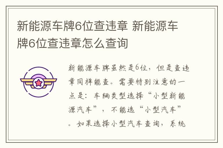 新能源车牌6位查违章 新能源车牌6位查违章怎么查询