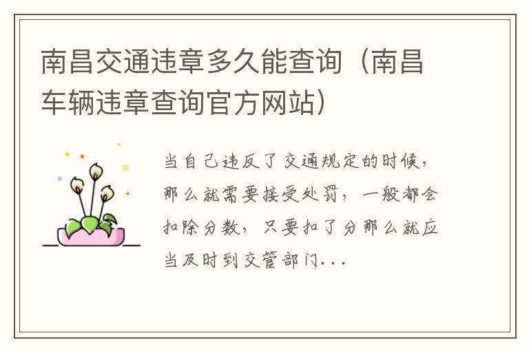 南昌交通违章多久能查询（南昌车辆违章查询官方网站）