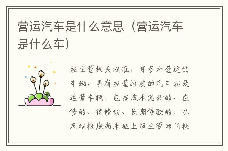 营运汽车是什么意思（营运汽车是什么车）