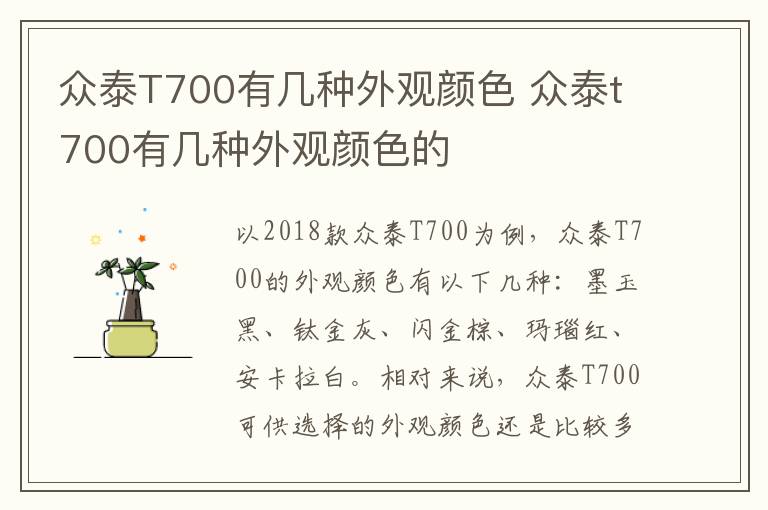 众泰T700有几种外观颜色 众泰t700有几种外观颜色的