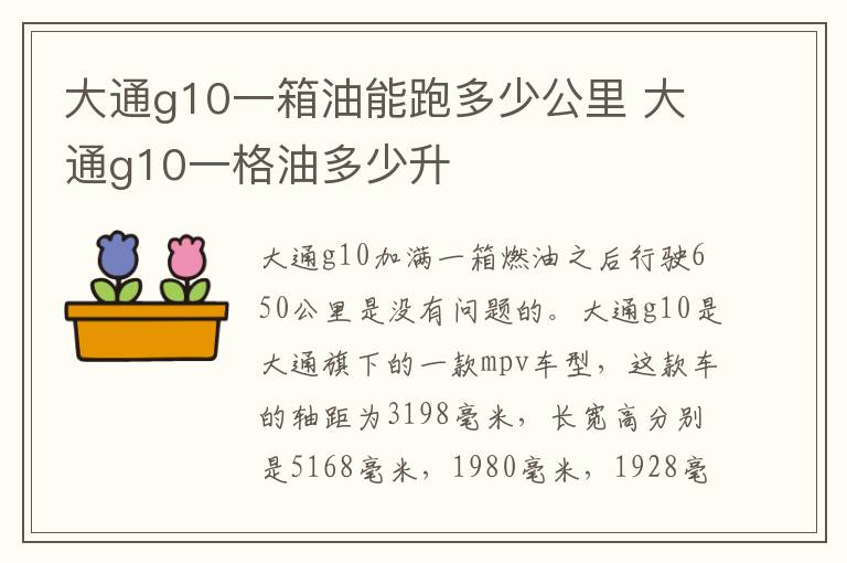 大通g10一箱油能跑多少公里 大通g10一格油多少升