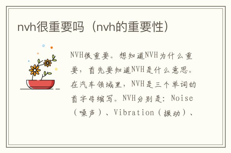 nvh很重要吗（nvh的重要性）