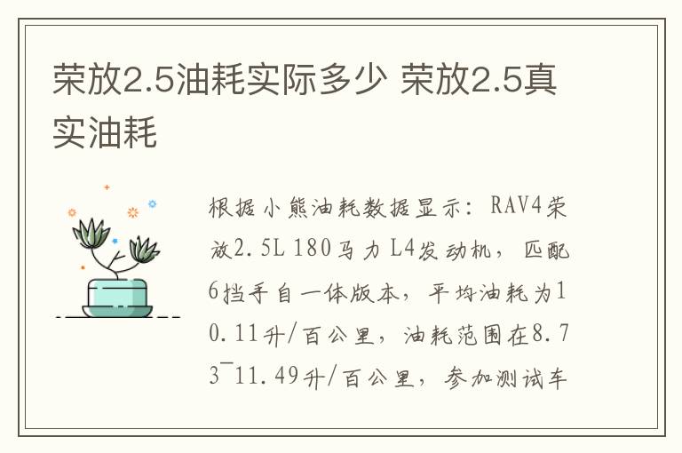荣放2.5油耗实际多少 荣放2.5真实油耗