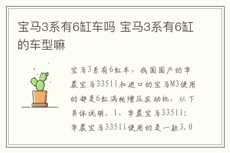 宝马3系有6缸车吗 宝马3系有6缸的车型嘛