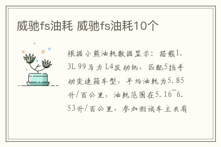 威驰fs油耗 威驰fs油耗10个