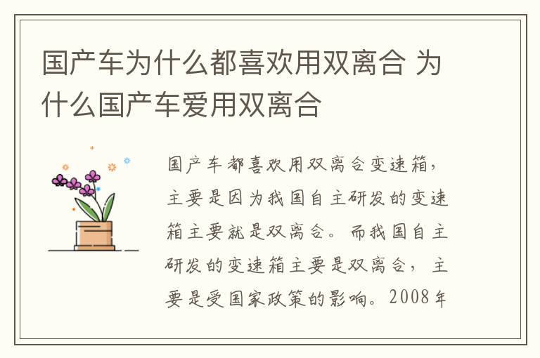 国产车为什么都喜欢用双离合 为什么国产车爱用双离合