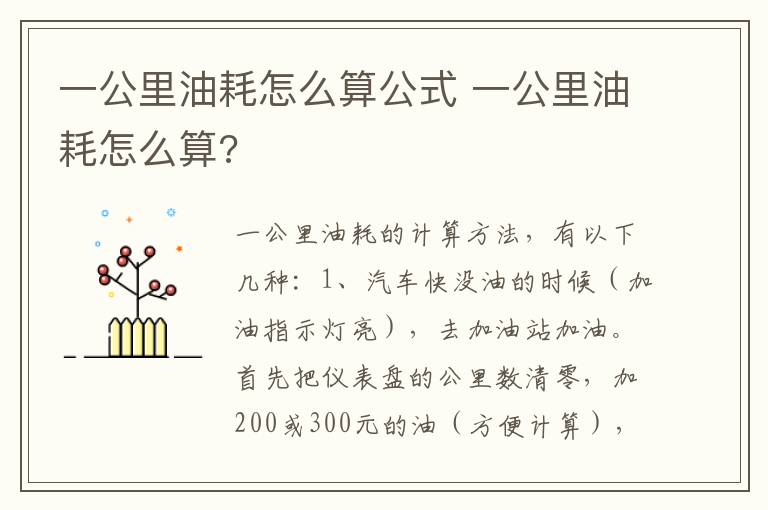 一公里油耗怎么算公式 一公里油耗怎么算?