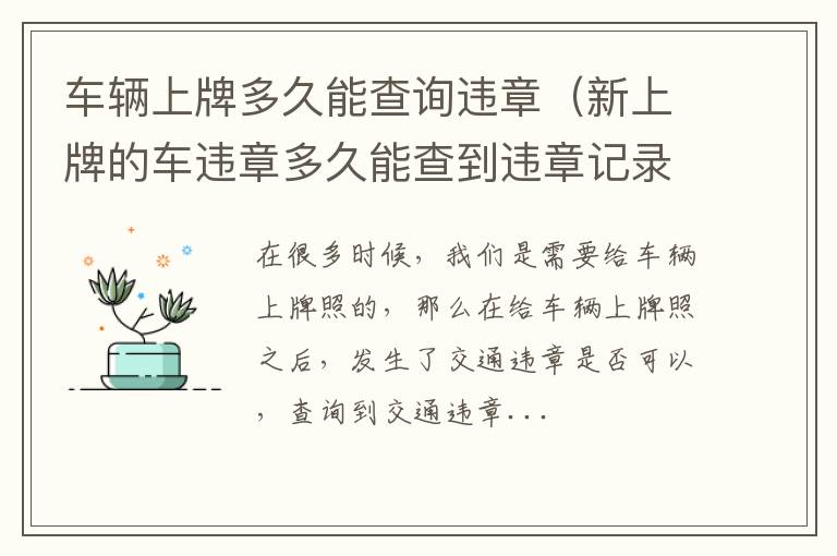 车辆上牌多久能查询违章（新上牌的车违章多久能查到违章记录）