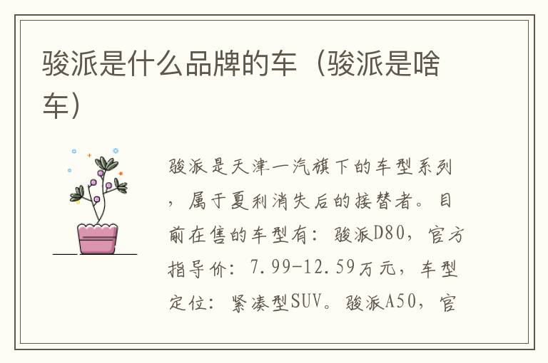 骏派是什么品牌的车（骏派是啥车）