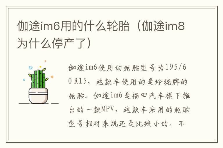 伽途im6用的什么轮胎（伽途im8为什么停产了）