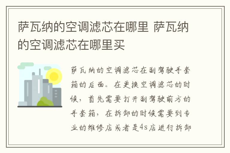萨瓦纳的空调滤芯在哪里 萨瓦纳的空调滤芯在哪里买