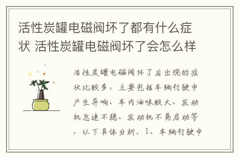 活性炭罐电磁阀坏了都有什么症状 活性炭罐电磁阀坏了会怎么样