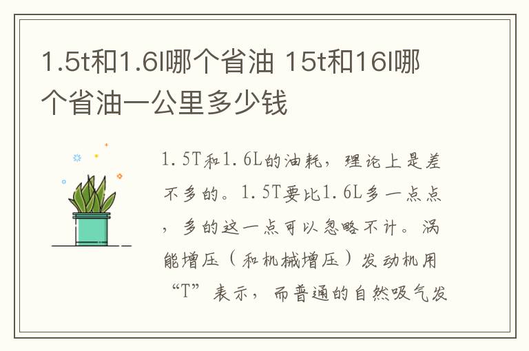1.5t和1.6l哪个省油 15t和16l哪个省油一公里多少钱