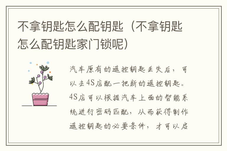 不拿钥匙怎么配钥匙（不拿钥匙怎么配钥匙家门锁呢）