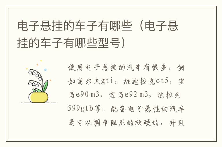 电子悬挂的车子有哪些（电子悬挂的车子有哪些型号）