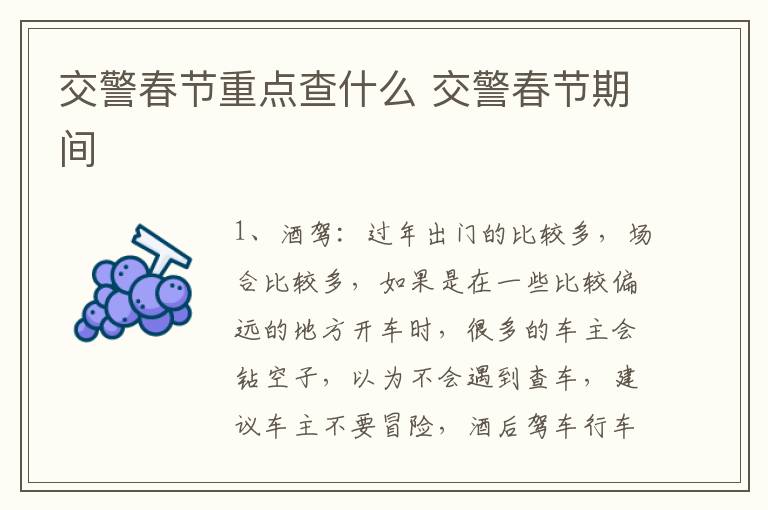 交警春节重点查什么 交警春节期间