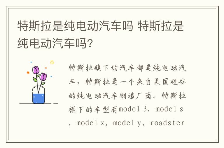 特斯拉是纯电动汽车吗 特斯拉是纯电动汽车吗?