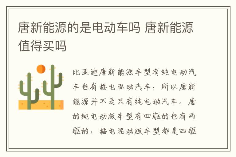 唐新能源的是电动车吗 唐新能源值得买吗