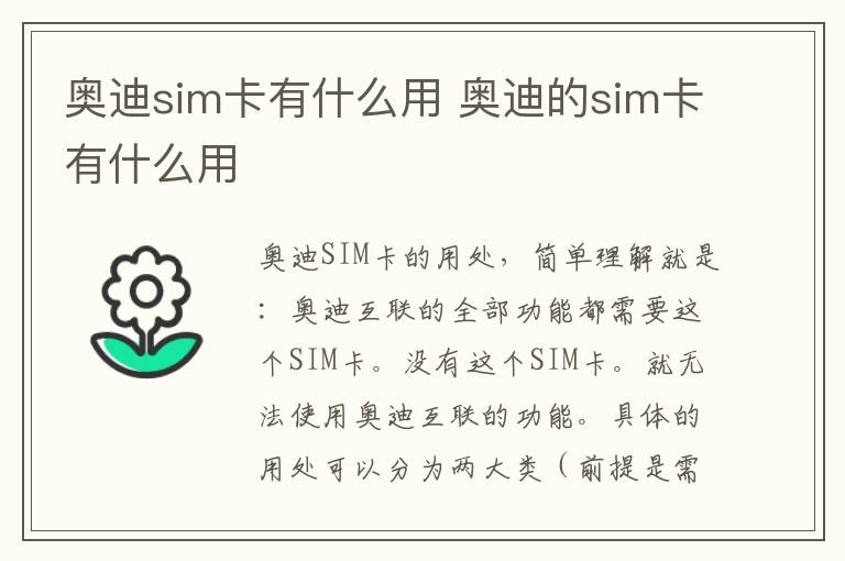 奥迪sim卡有什么用 奥迪的sim卡有什么用
