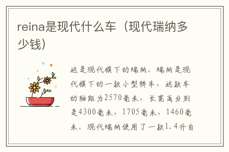 reina是现代什么车（现代瑞纳多少钱）