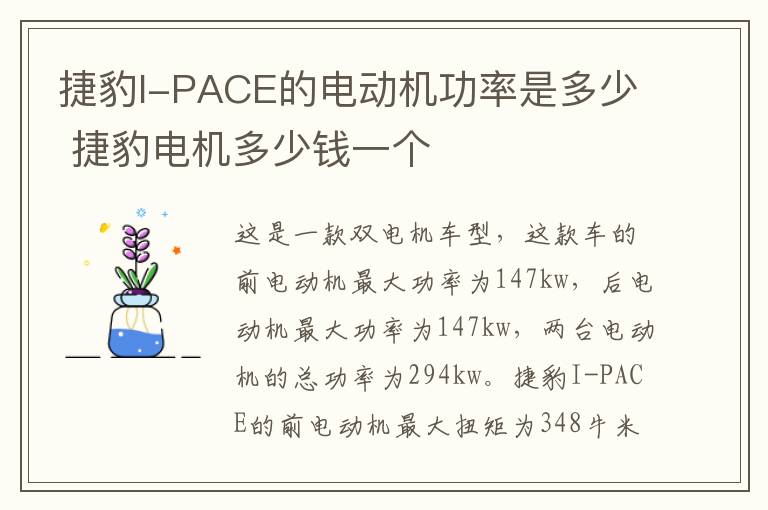 捷豹I-PACE的电动机功率是多少 捷豹电机多少钱一个