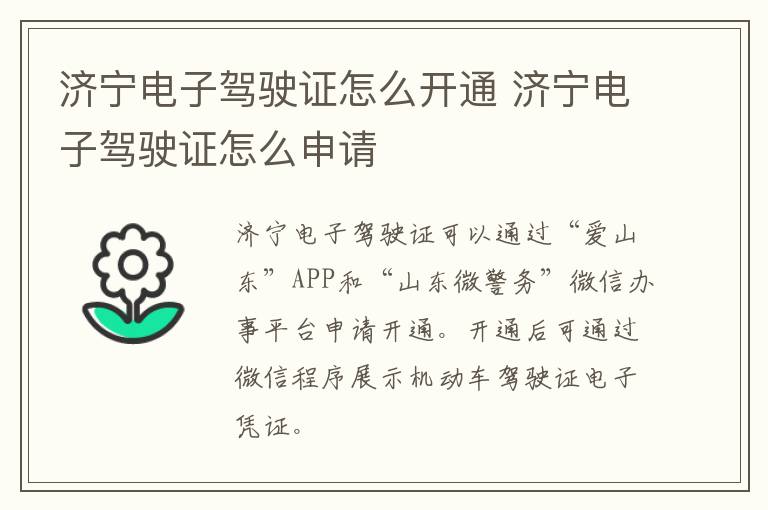 济宁电子驾驶证怎么开通 济宁电子驾驶证怎么申请