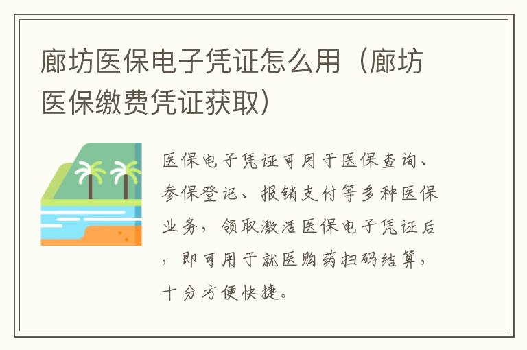 廊坊医保电子凭证怎么用（廊坊医保缴费凭证获取）