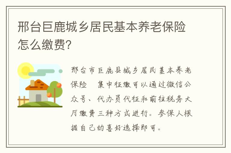 邢台巨鹿城乡居民基本养老保险怎么缴费？