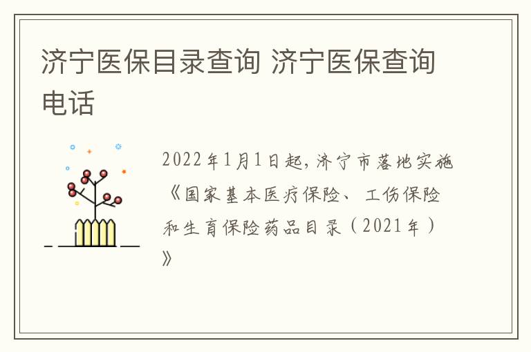 济宁医保目录查询 济宁医保查询电话