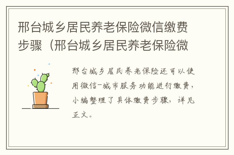 邢台城乡居民养老保险微信缴费步骤（邢台城乡居民养老保险微信缴费步骤图片）