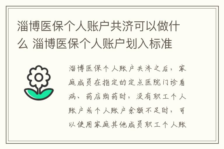 淄博医保个人账户共济可以做什么 淄博医保个人账户划入标准
