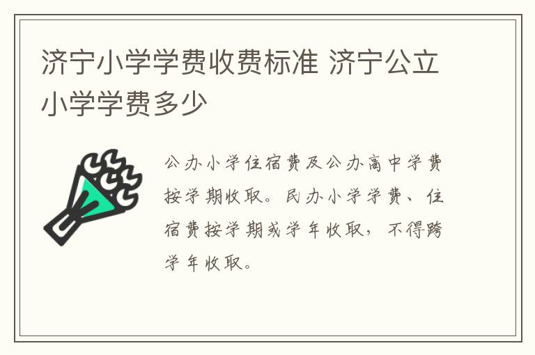 济宁小学学费收费标准 济宁公立小学学费多少