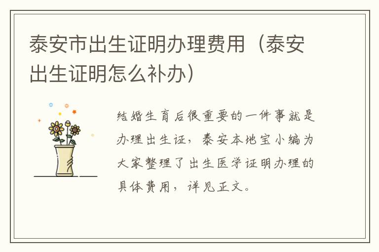 泰安市出生证明办理费用（泰安出生证明怎么补办）