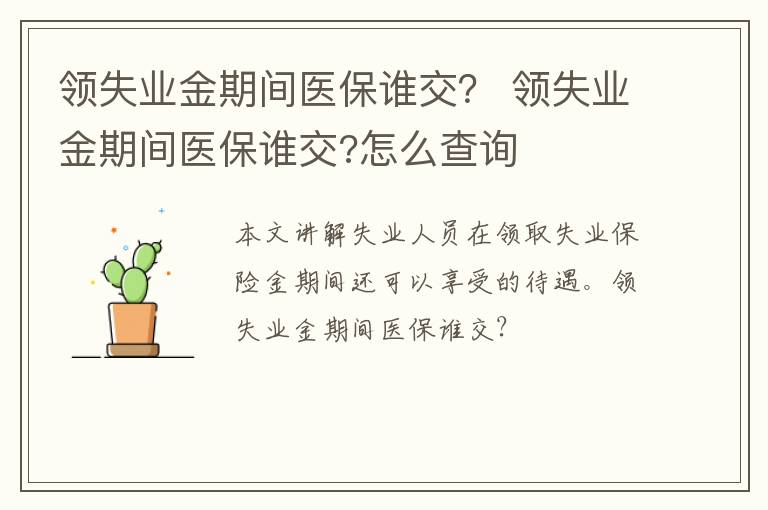 领失业金期间医保谁交? 领失业金期间医保谁交?怎么查询