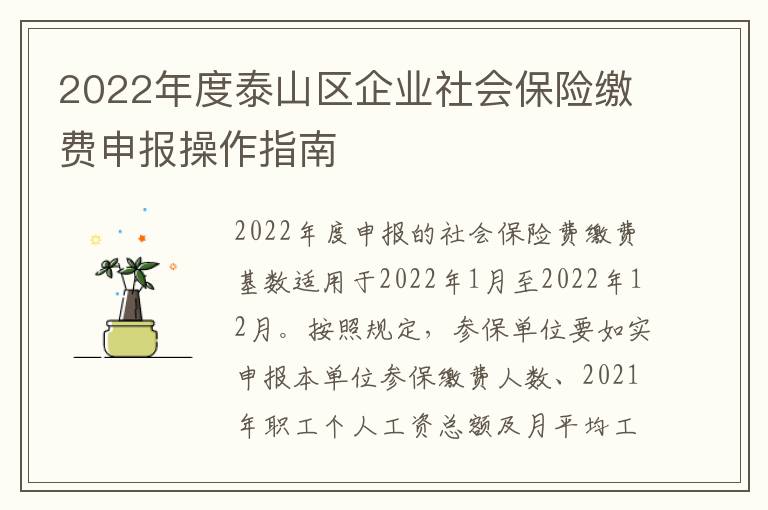 2022年度泰山区企业社会保险缴费申报操作指南