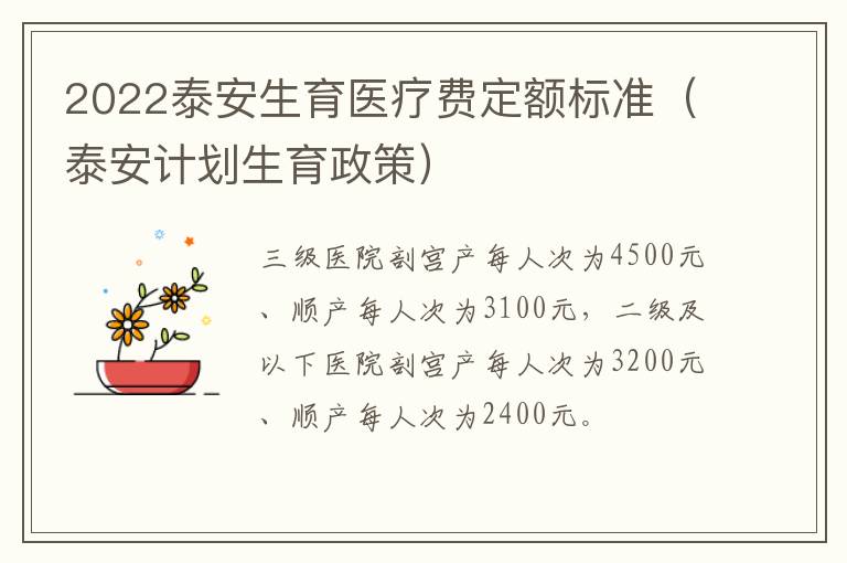 2022泰安生育医疗费定额标准（泰安计划生育政策）