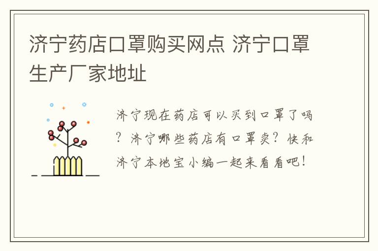 济宁药店口罩购买网点 济宁口罩生产厂家地址
