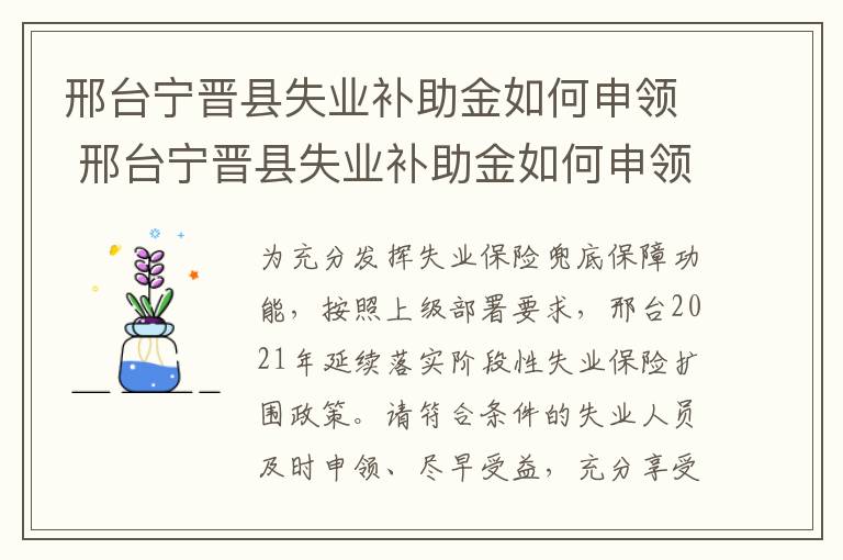 邢台宁晋县失业补助金如何申领 邢台宁晋县失业补助金如何申领的