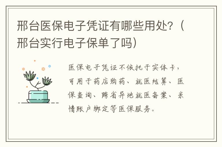 邢台医保电子凭证有哪些用处?（邢台实行电子保单了吗）