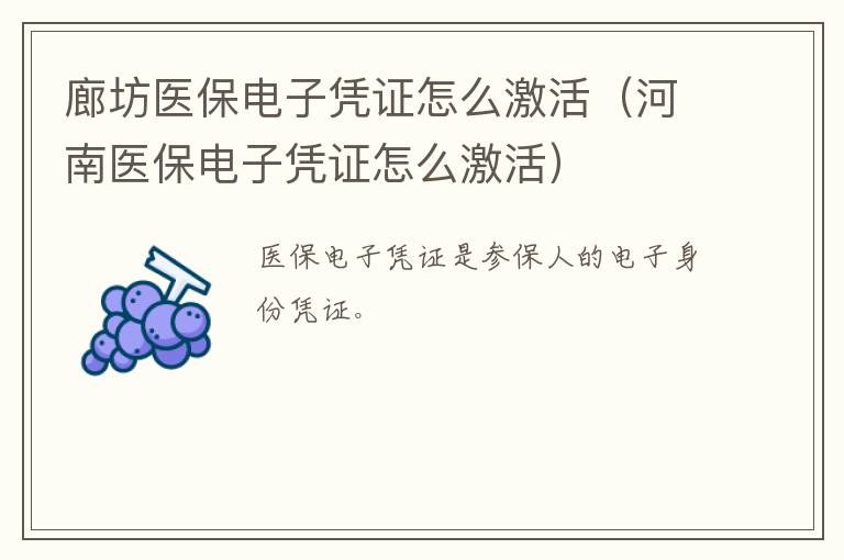 廊坊医保电子凭证怎么激活(河南医保电子凭证怎么激活)