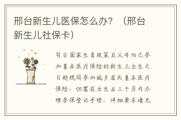 邢台新生儿医保怎么办?(邢台新生儿社保卡)