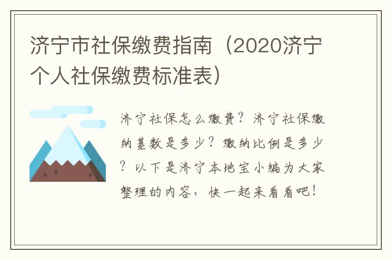 济宁市社保缴费指南(2020济宁个人社保缴费标准表)