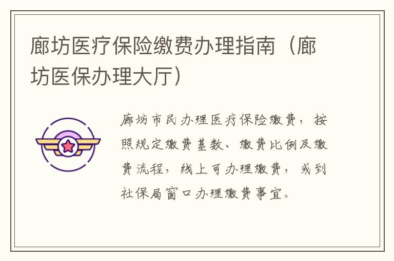 廊坊医疗保险缴费办理指南（廊坊医保办理大厅）