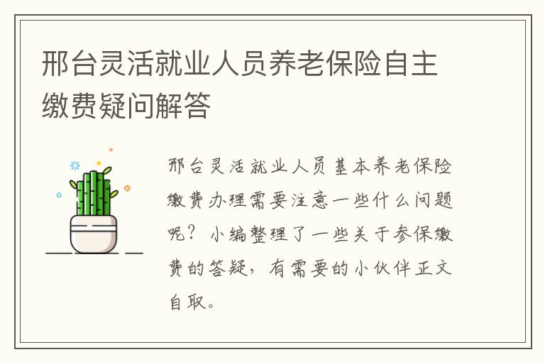 邢台灵活就业人员养老保险自主缴费疑问解答