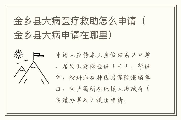 金乡县大病医疗救助怎么申请（金乡县大病申请在哪里）